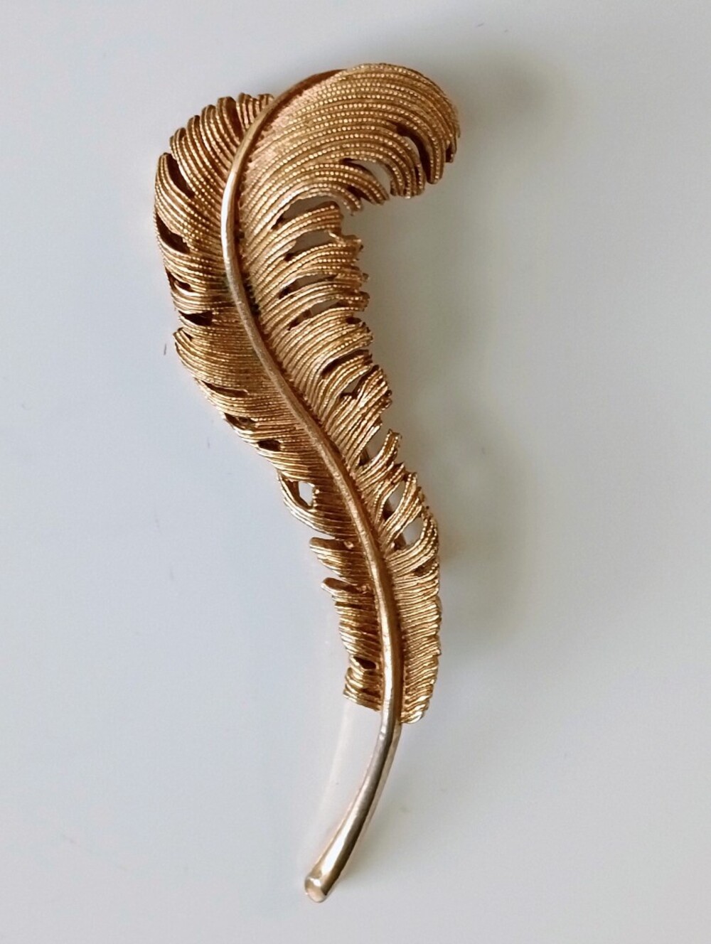 Vintage Cora Gold Tone Feather Brooch